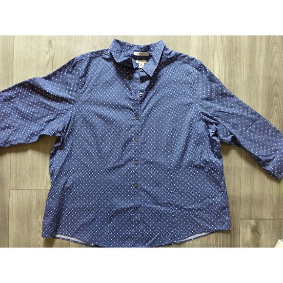 L.L. Bean Womens Wrinkle Free Button-Up Blouse 1X Polka Dot Blue/White NWOT - Picture 2 of 7